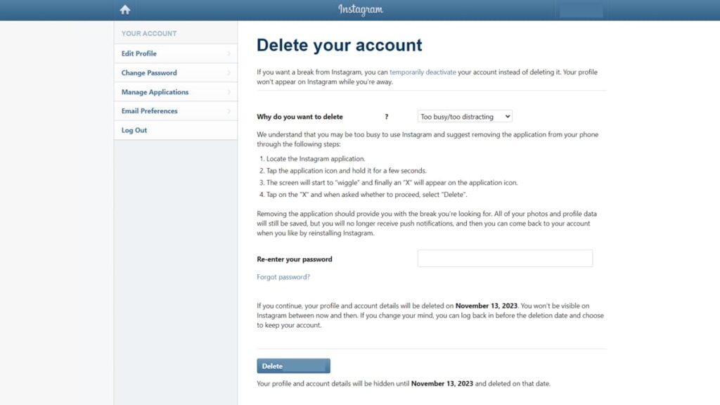 delete your Instagram account