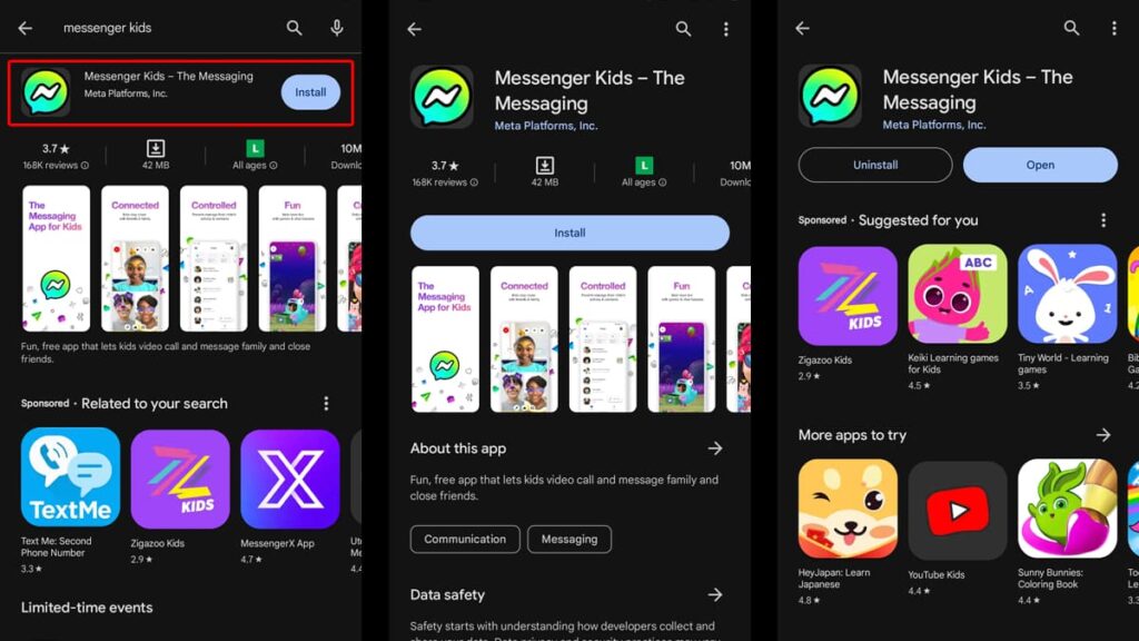 Messenger Kids app