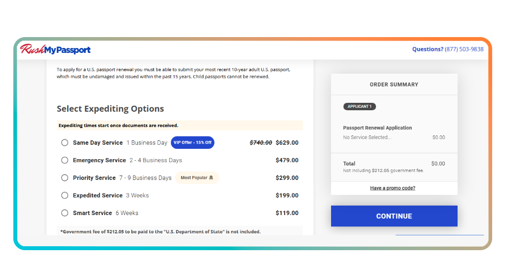 Fast passport renewal