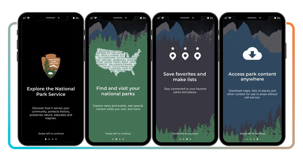 National Park Service app interface showing search functionality