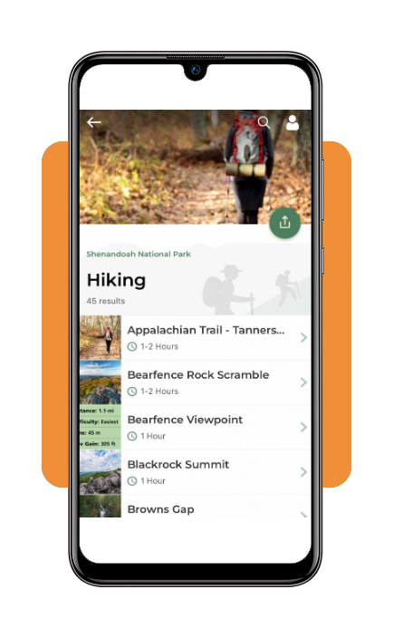 National Park Service app showing guided tours and activities