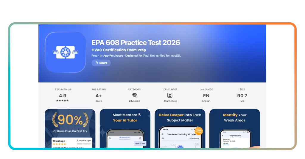 EPA 608 practice test app installation screen
