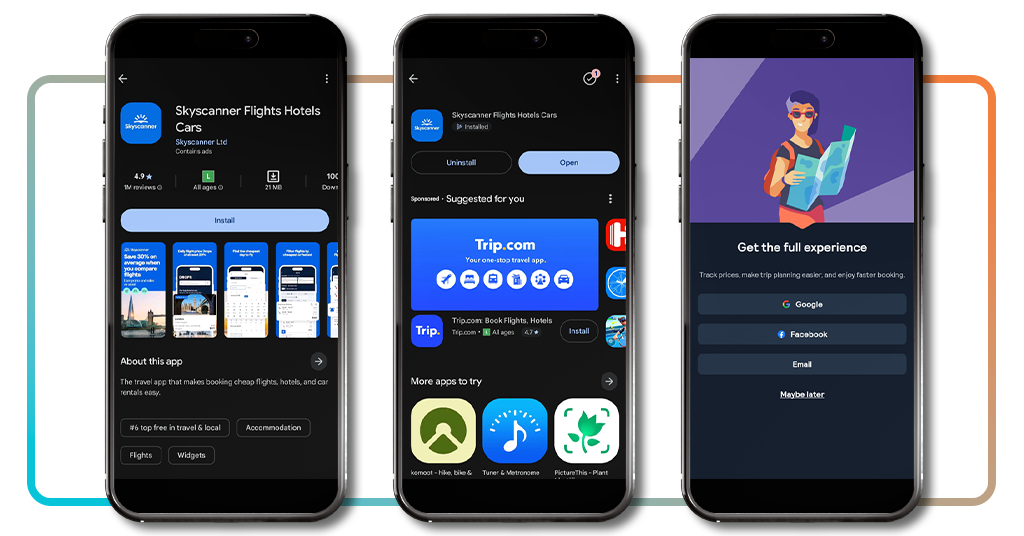 Skyscanner app sign up screen for World Cup travel packages