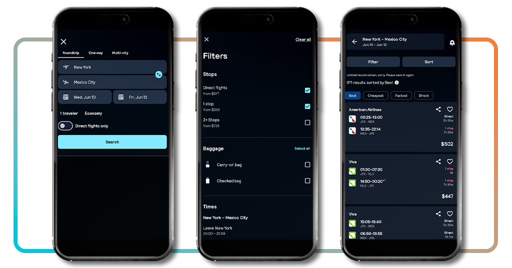 Skyscanner flight search and filter results for World Cup travel packages