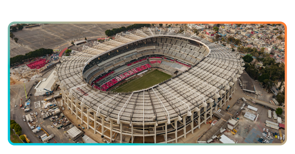 A historic titan. Estadio Azteca in Mexico City becomes the first stadium to host matches across three different FIFA World Cups (1970, 1986, and 2026).