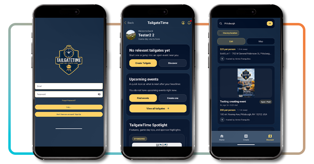 World Cup Tailgate: download this free app for the best parties 2 TailgateTime app home screen showing upcoming events and create button