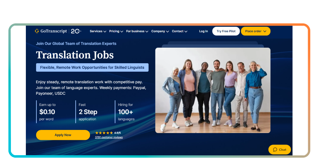 GoTranscript translation jobs registration page