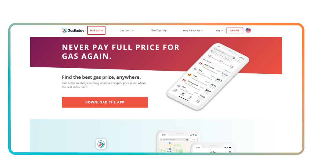 GasBuddy app download screen on a smartphone