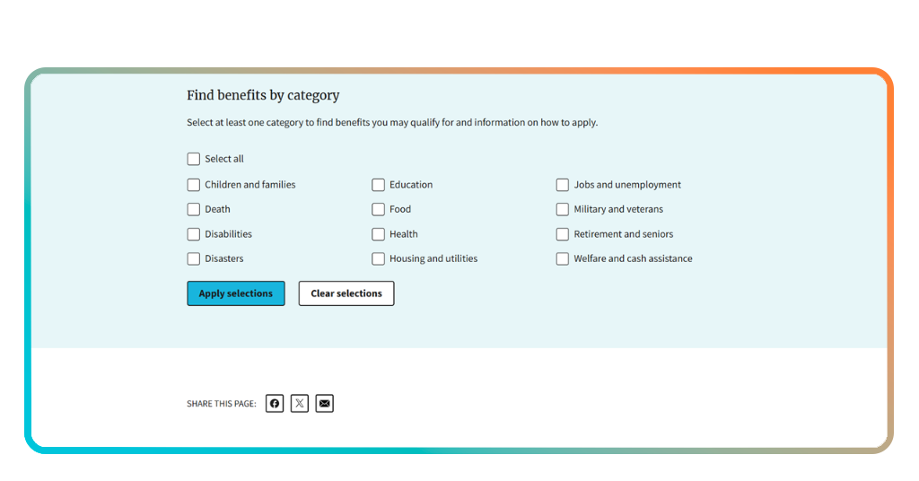 Browsing by category on the immigrant benefits check tool