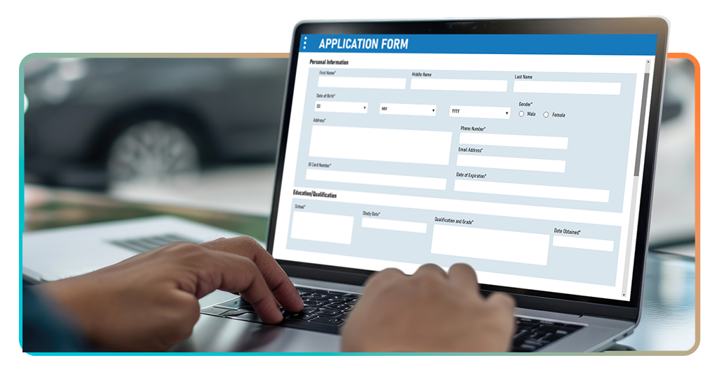 Person filling out a mobile driver's license application online