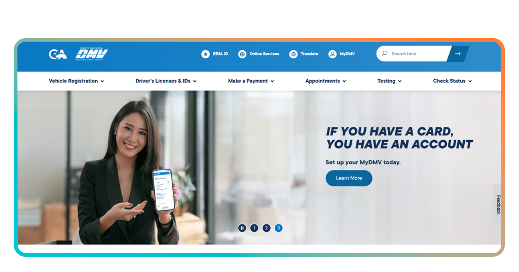 State DMV website showing digital ID section for mDL application
