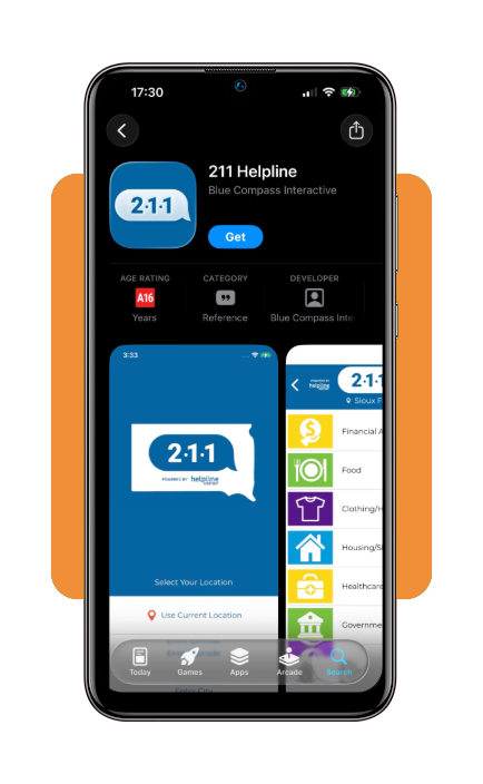211 assistance: learn how get financial support and benefits 2 211 Info App download screen on smartphone