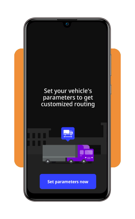Sygic Truck app destination and route type selection