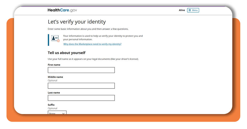 Online CHIP application form being filled out on a computer