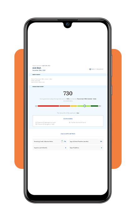 Nova Credit Passport displaying new U.S. equivalent credit score after transfer