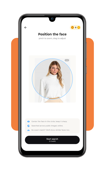 Step 2 - Position and crop the face in Sherlock face search app