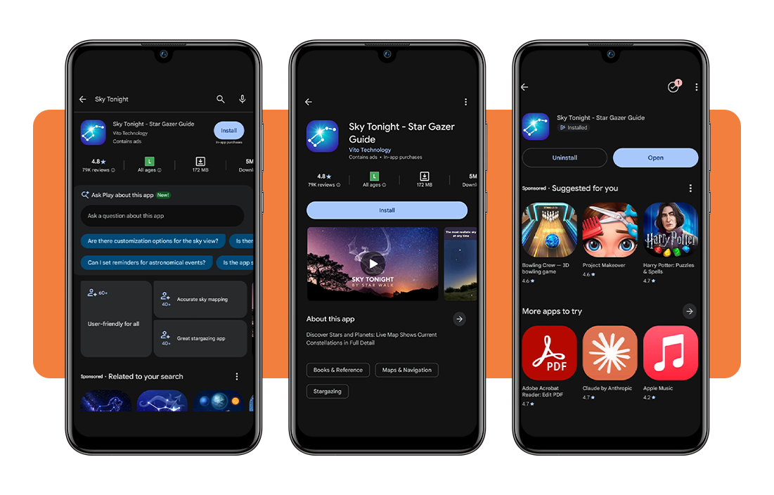 Sky Tonight app download screen on a smartphone