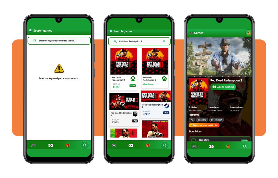 Searching for a game title inside the GGDeals app