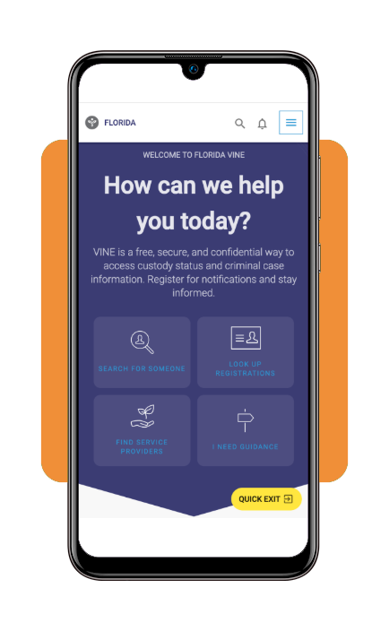 VINELink app search screen for offender lookup