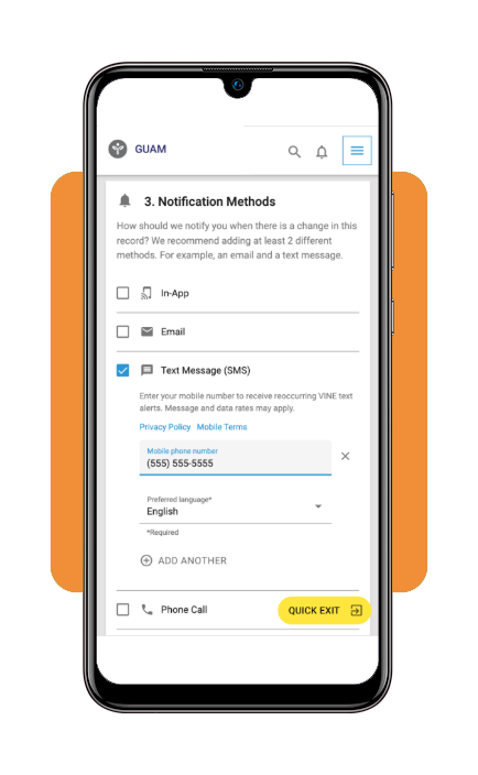 VINELink app contact verification and notification setup
