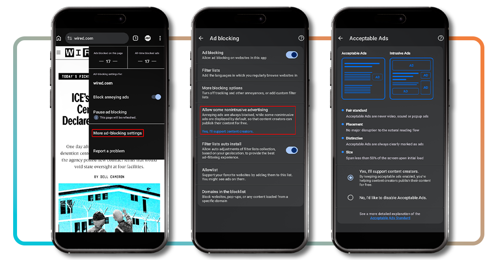 Step 3 - Pick your acceptable ad settings in Adblock Plus
