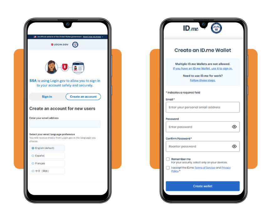 Access to SSN on mobile (app to view the digital SSN) 2 Step 2 - Choose Login.gov or ID.me to verify your identity
