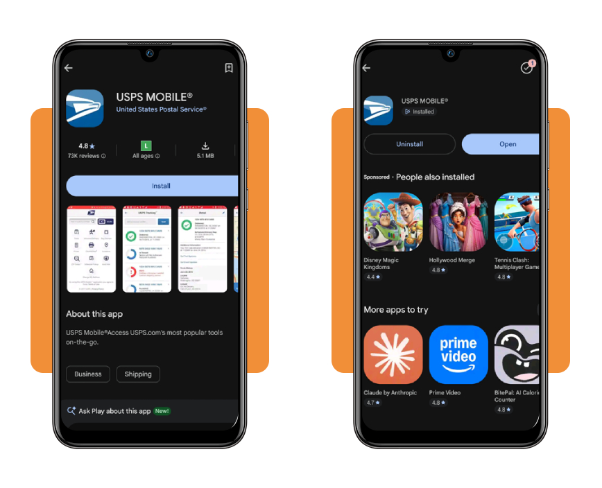 How to use the USPS app to track important documents 2 USPS Mobile app download screen on Android and iOS