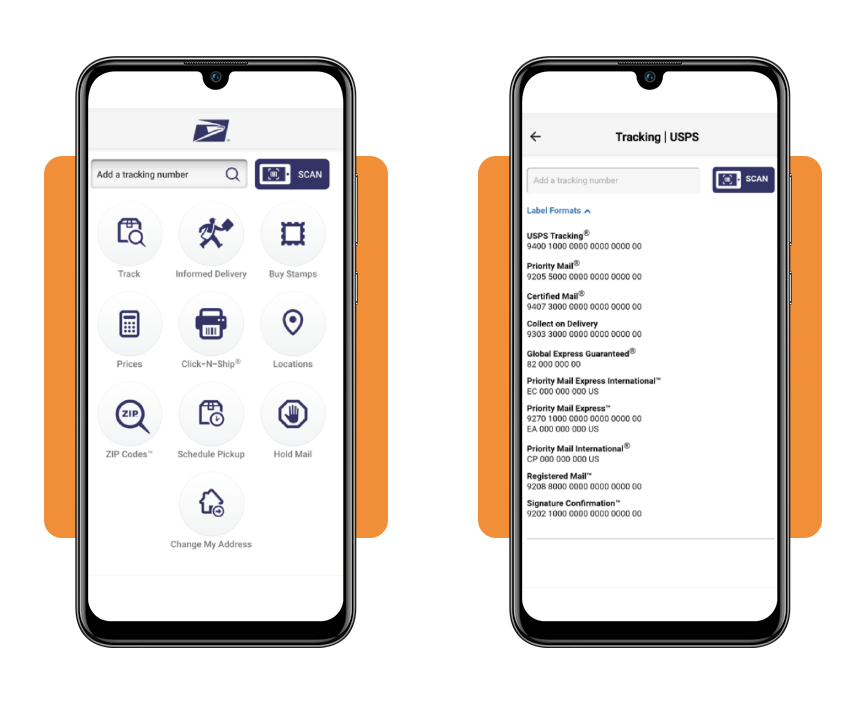 How to use the USPS app to track important documents 3 USPS app home screen showing tracking bar and shortcuts
