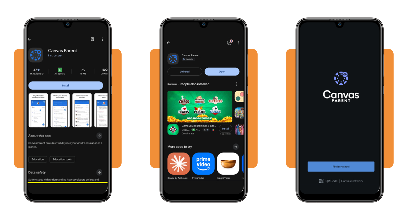 Canvas Parent app step 1 - download and welcome screen