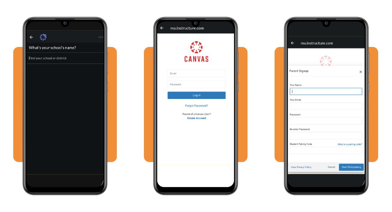 Canvas Parent app step 2 - create parent observer account