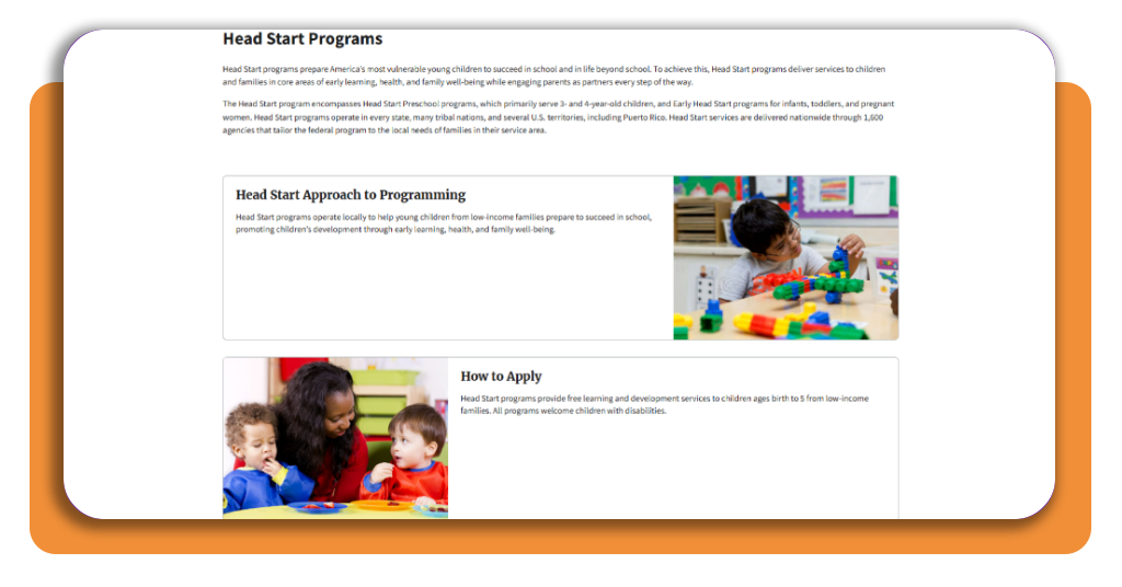 Head Start Programs eligibility rules page screenshot