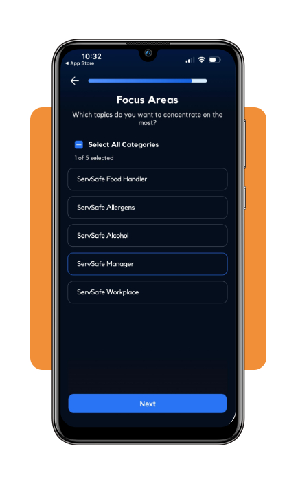 Selecting ServSafe Manager category in the Prepia app