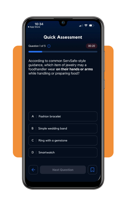 Quick assessment quiz questions in the Prepia app