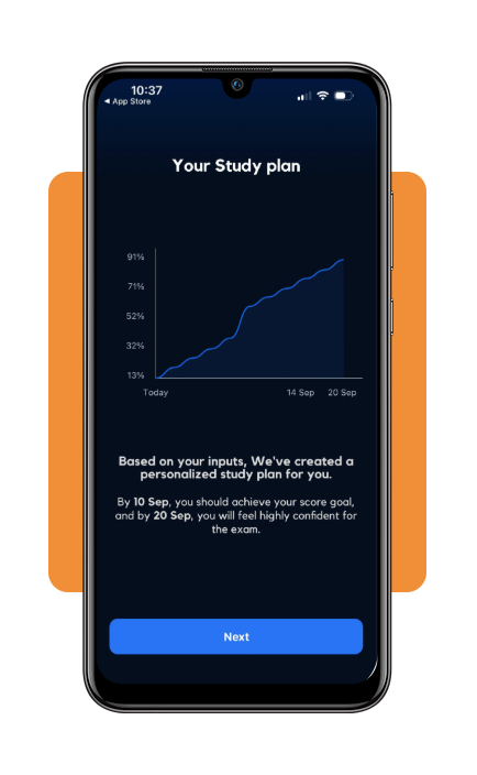Prepia personalized study plan and membership options screen