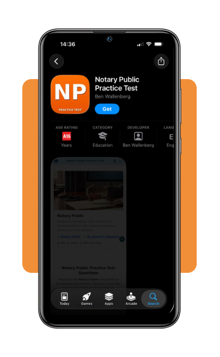 Notary exam simulator app download screen