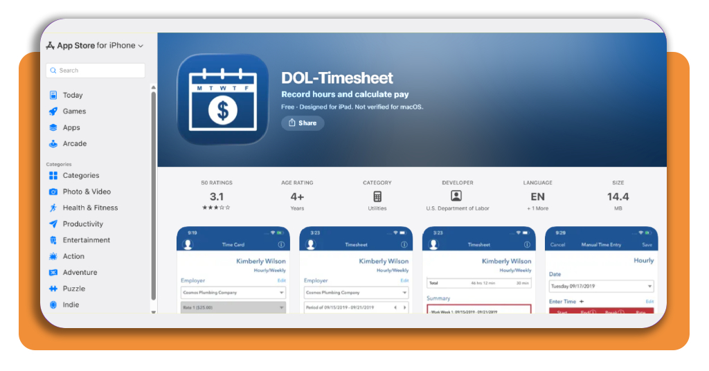 Step 4 - Track current work hours daily with the DOL Timesheet app