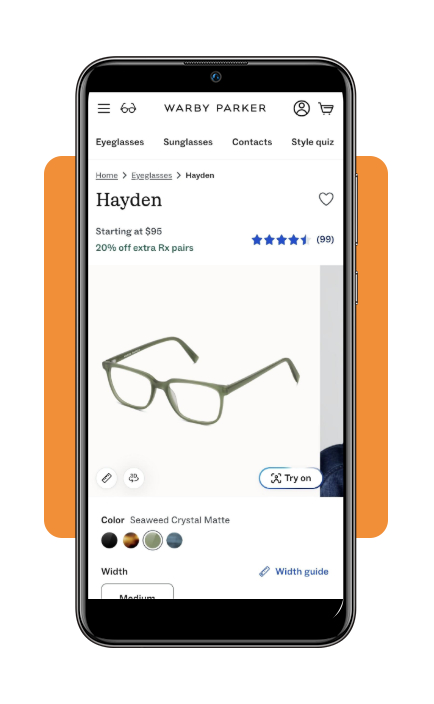 Glasses filter app: see how you would look with glasses 3 Warby Parker product page with Try On option highlighted