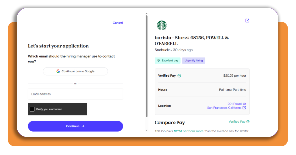 Snagajob listing results for Starbucks barista positions