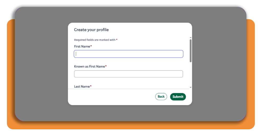 Starbucks Career Hub candidate profile creation screen