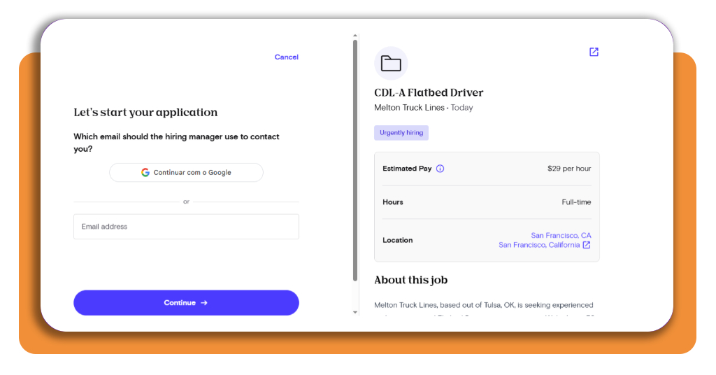 Snagajob application option screen showing Apply Now button