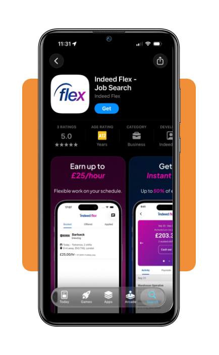 Indeed Flex app download screen on mobile