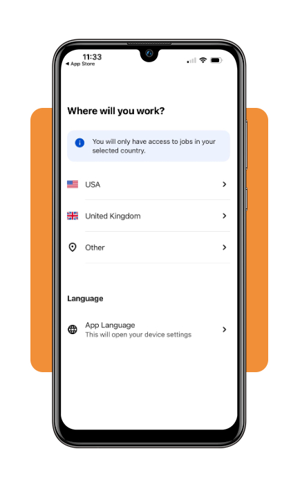 Indeed Flex location selection screen
