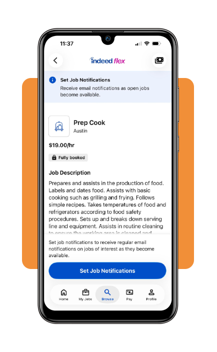 Indeed Flex job booking and confirmation screen