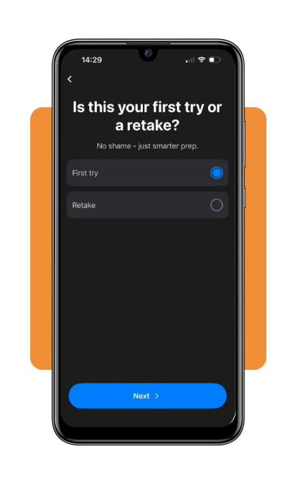 CDL Genie first exam or retry screen