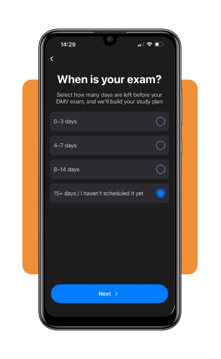CDL Genie exam date selection screen