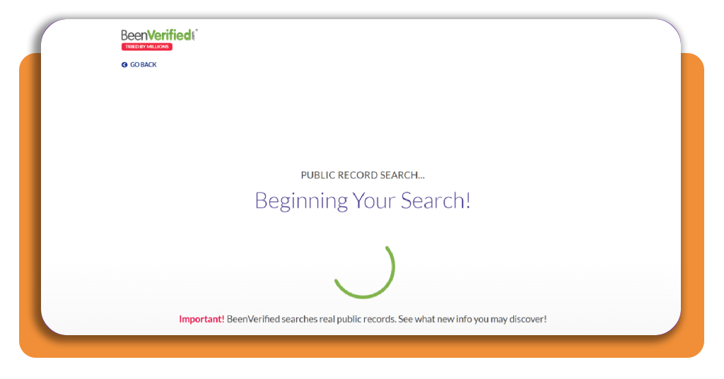 BeenVerified name search screen