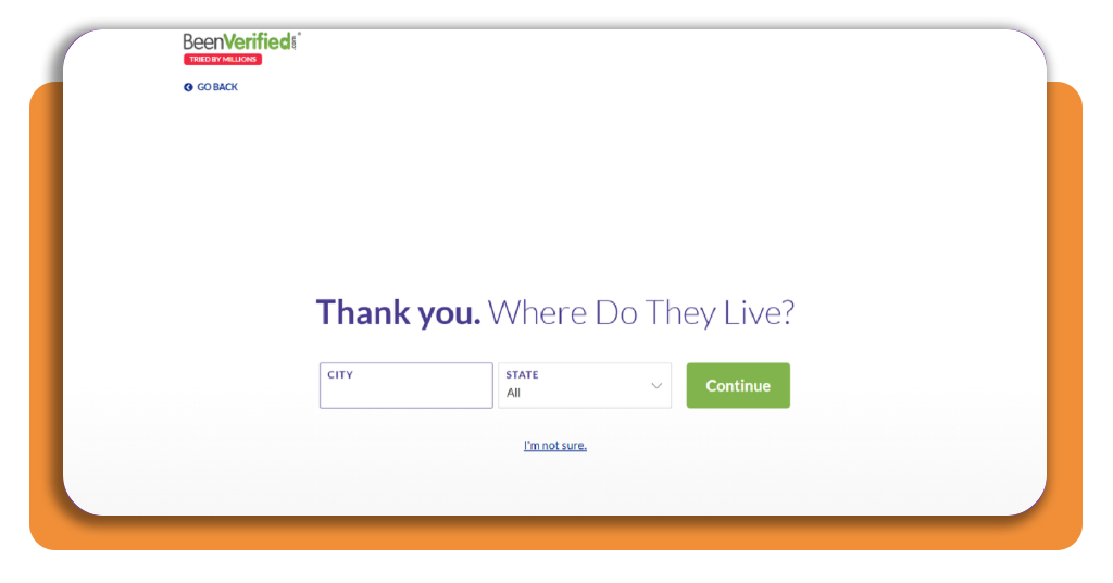 BeenVerified city and state entry screen