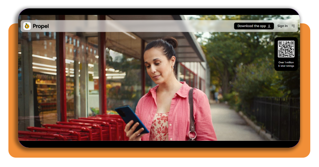 Propel app website homepage screen