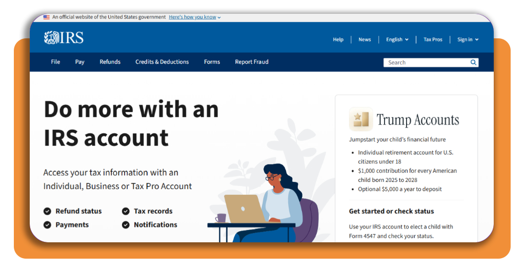 IRS website homepage on a browser screen