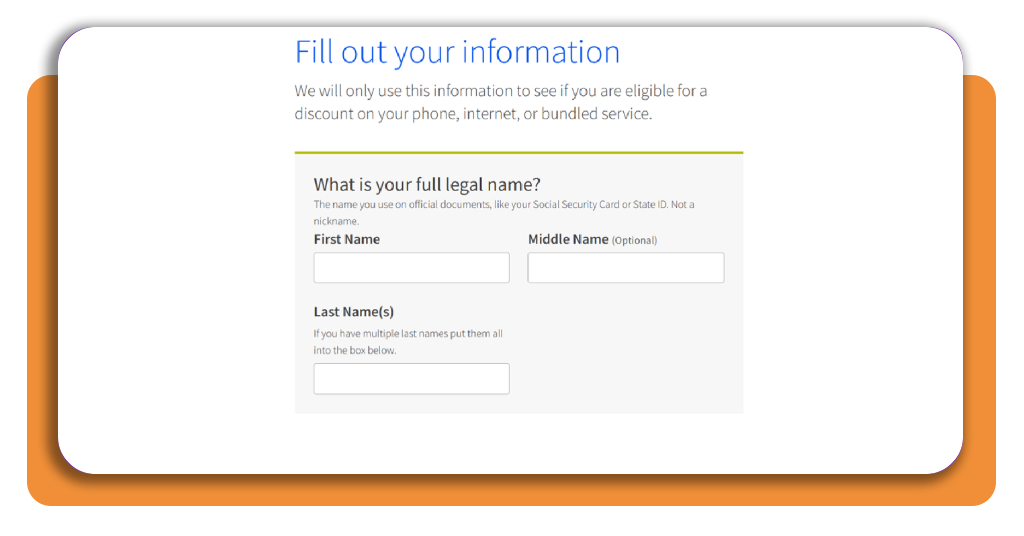 Lifeline online application form fields for personal information